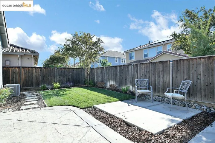 Fenced backyard featuring a patio area
