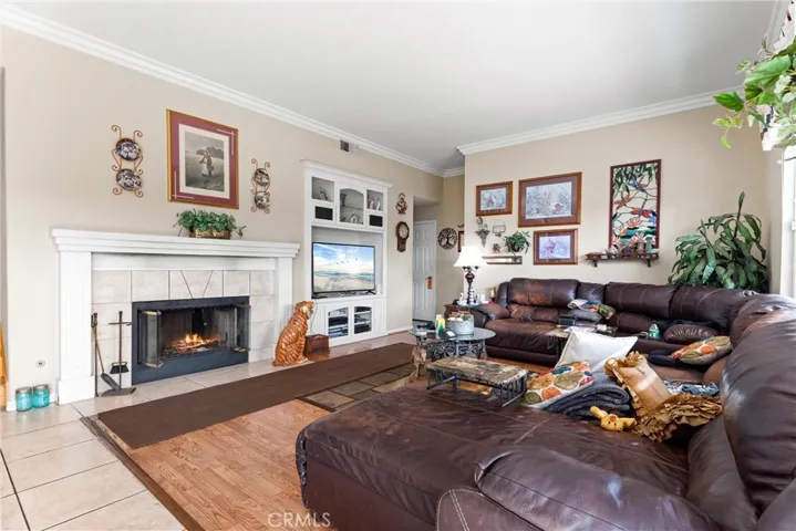 Family room with fireplace and built-in cabinetry!