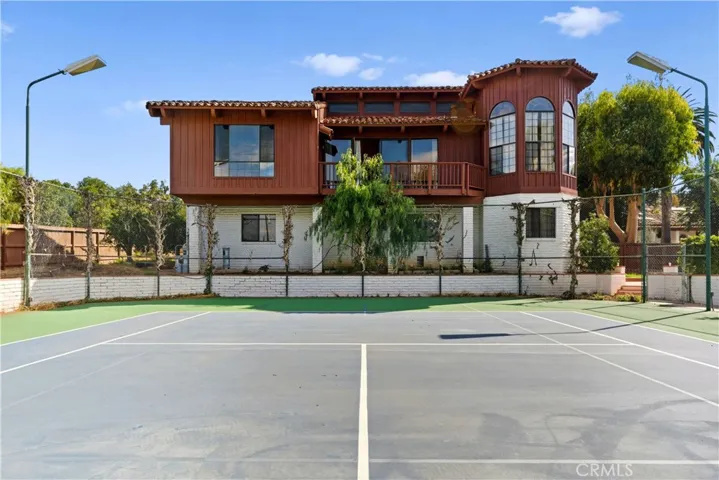 The guest house perched overlooking the sports court
