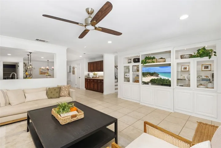 Family Room w/ built-in entertainment and storage system