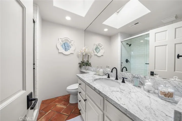 Full Bathroom 3-Services Bedrooms 3 & 4 Upper-3rd Level/Walk-In Shower/Stone Counter/Full Wall Mirror/Skylight
