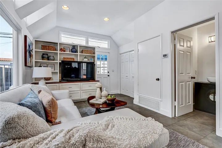 Family room with built-ins.