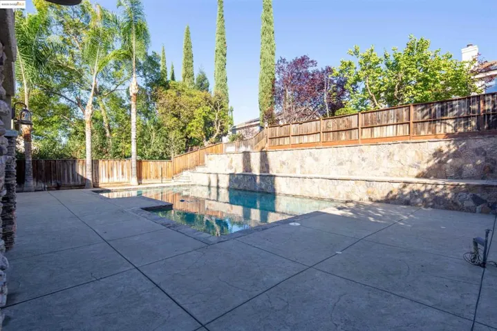 View of swimming pool with a fenced backyard and a patio area