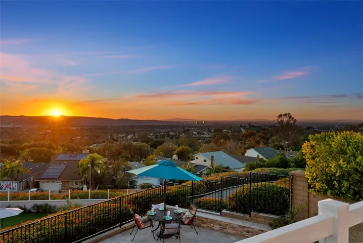 Balcony with mountain landscapes or evening surrounded by the sparkle of the city lights below