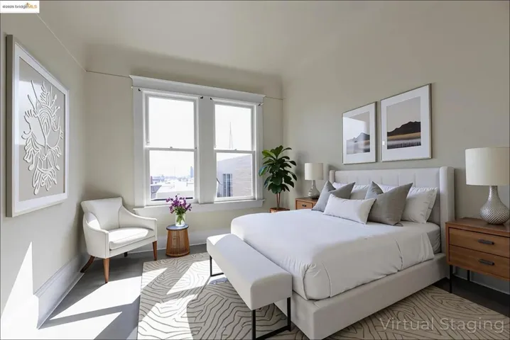 Virtually staged Bedroom1 featuring baseboards and wood finished floors