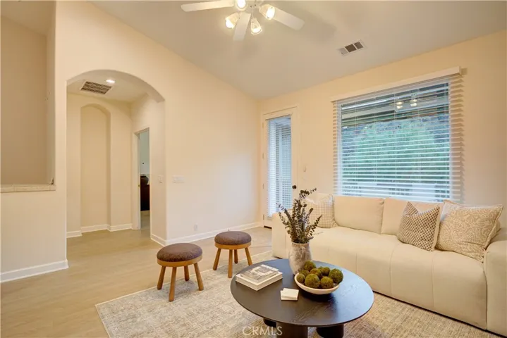 Main living area with backyard views