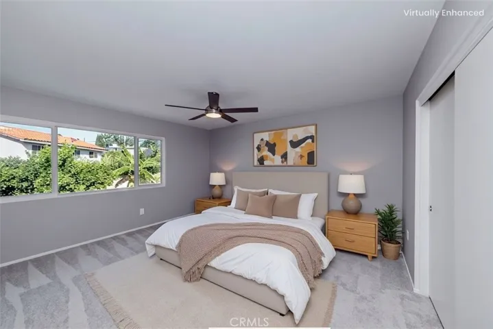 Virtually staged primary bedroom.