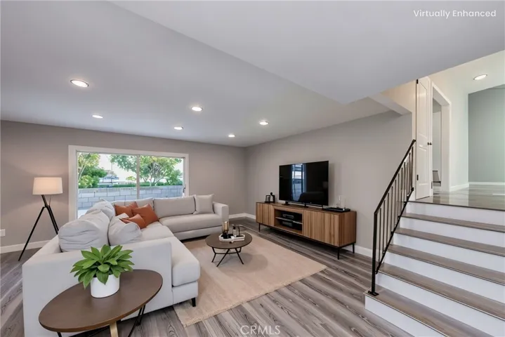 Virtually staged downstairs great room.