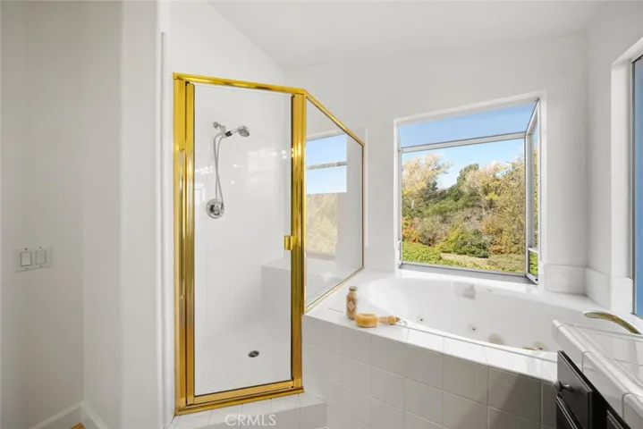 Primary bathroom with stall shower & separate tub