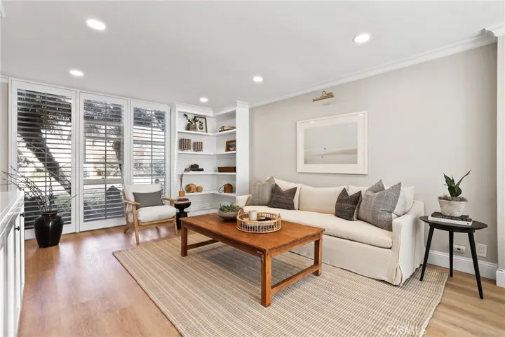 Living room with built in book case