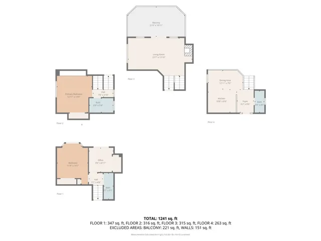 Floor plan- 4 levels with wide stairs to each level