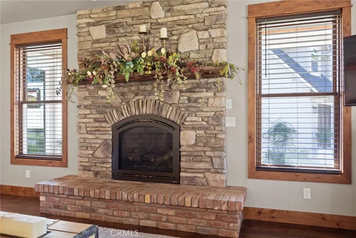 Stone and brick fireplace