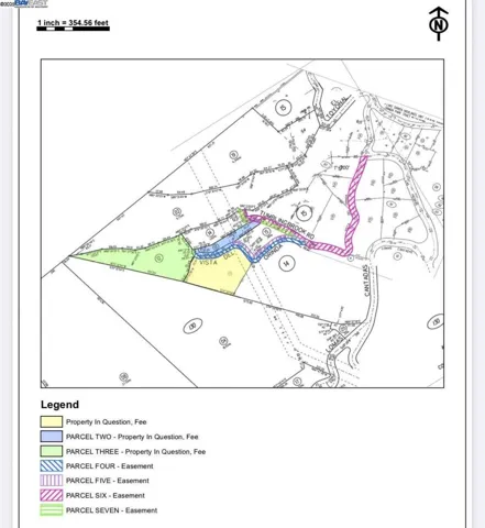 Color-coded parcel map of three parcels