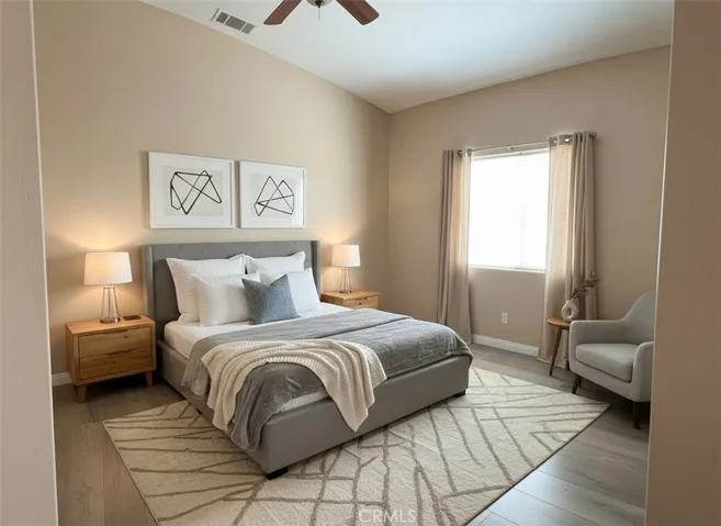 Main bedroom view from hallway- virtually furnitured