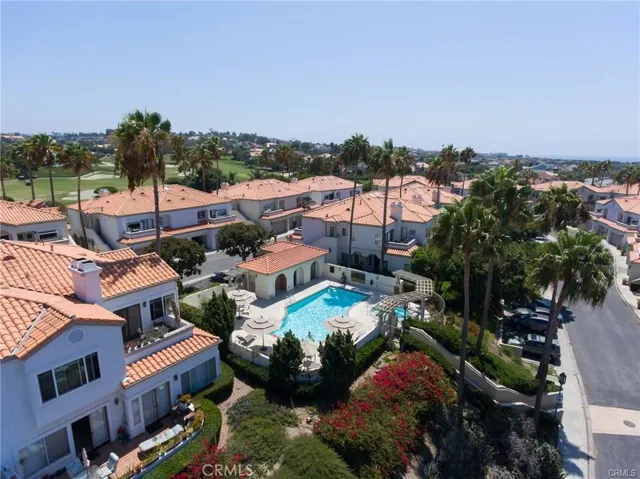 Aerial view of community poll and spa area with nearby stairway access just off of Centre Ct.