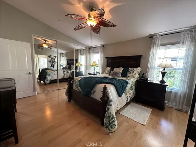 Master bedroom view to sliding mirror doors