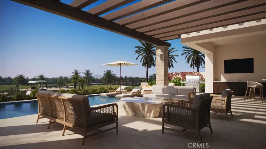 Architectural rendering – rear exterior overlooking the golf course and Santa Rosa Mountains.