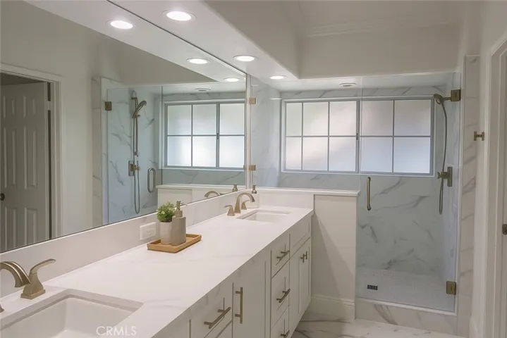 Upstairs Primary Bathroom. Virtually Staged