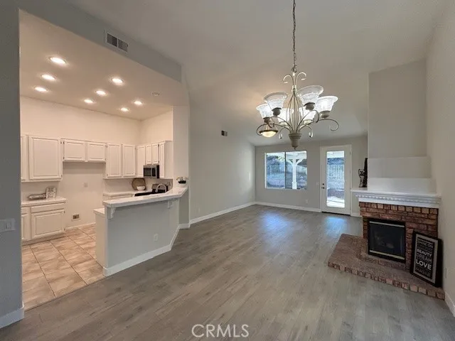 View of family room and kitchen from livingroom