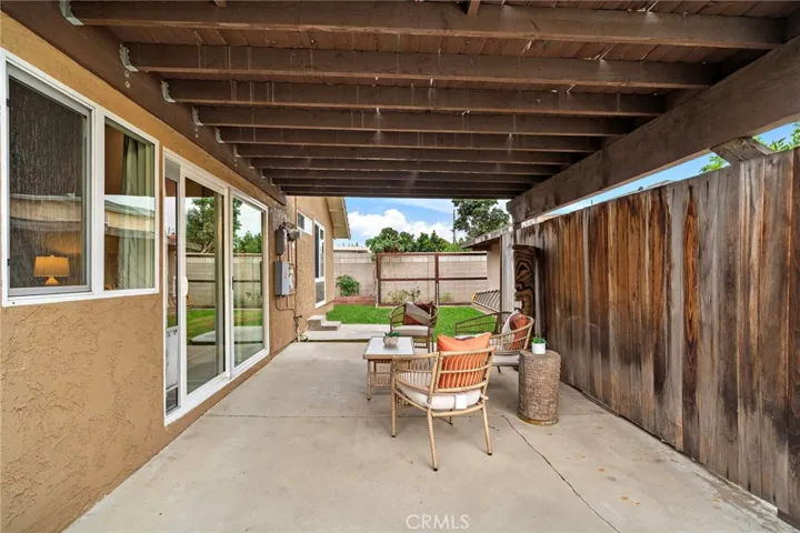 Covered patio off living room for evenings entertaining