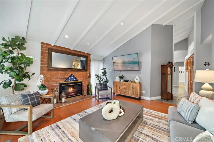Cozy brick fireplace as the perfect focal point
