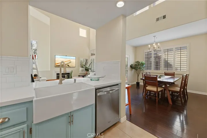 Kitchen open to living & dining room