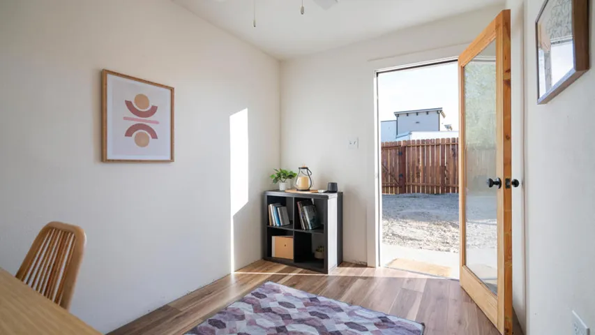 Yoga Room looking to backyard