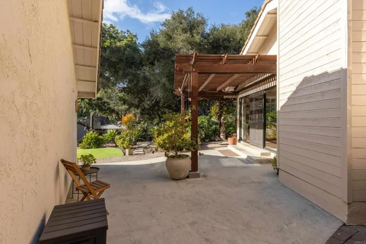 Garage for house is just a few steps away from sliding glass door to the kitchen's dining area.