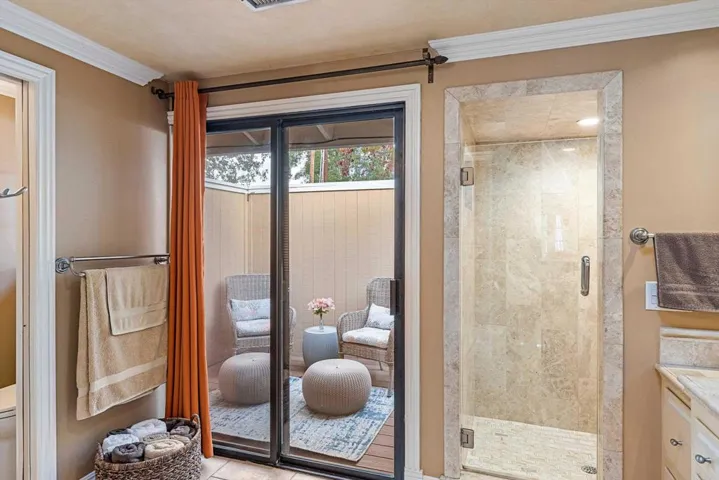 Small walled patio off bathroom to relax and take in the morning sun with privacy.  Special Nook.