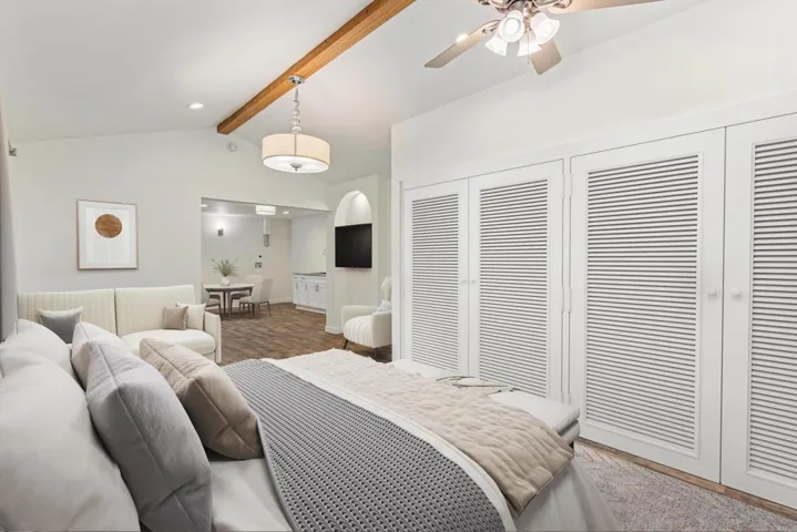 Virtually staged to provide furniture layout ideas.