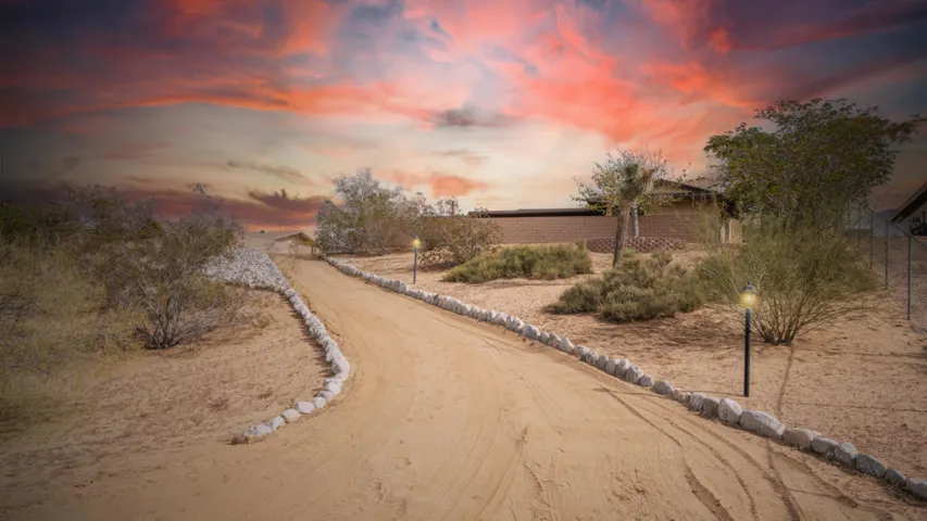 Sunset backyard driveway