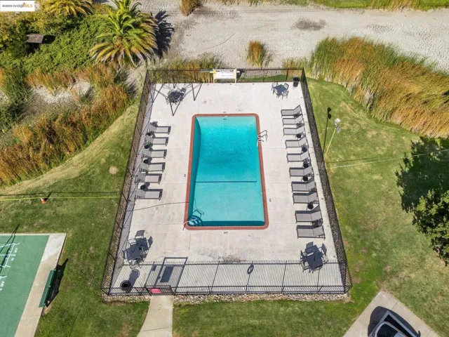Drone / aerial view of a pool area