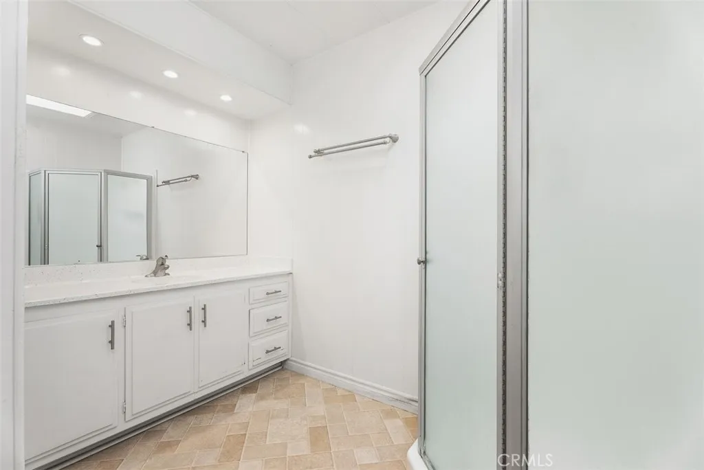 Primary Bathroom with new epoxy counter and shower