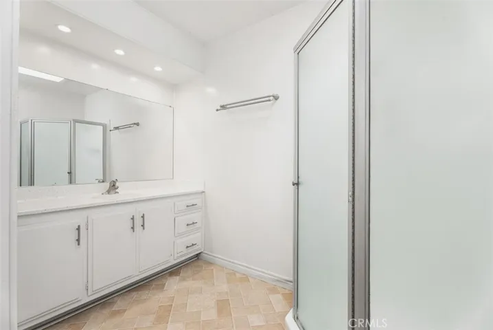 Primary Bathroom with new epoxy counter and shower