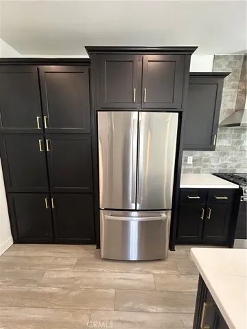 stainless steel refrigerator, built in cabinets