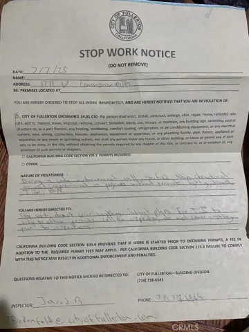 City stop work notice