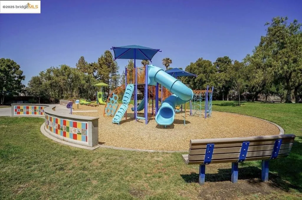 Community playground with a yard