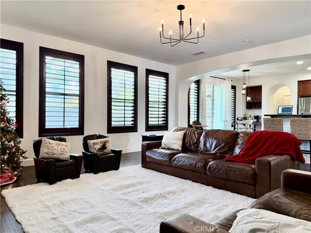 Large family room with view into kitchen