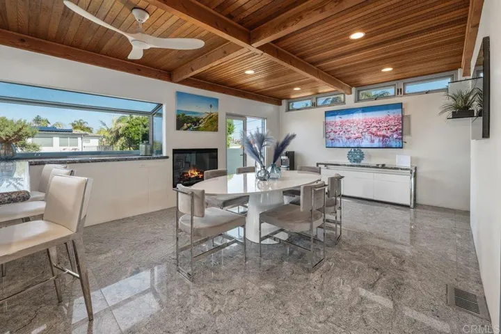 Kitchen area with fireplace