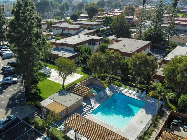 community pool and parking area