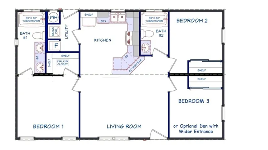 Clean Floorplan. See the laundry room off of the kitchen? The "F" stands for furnace. Then you have a space for stacking washer and dryer. "WH" is Water Heater and it is enclosed inside. The access door is on the exterior wall.