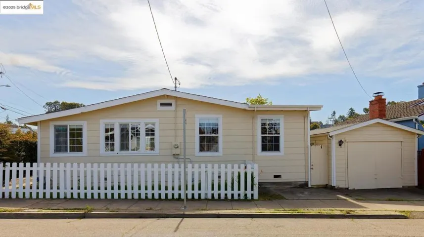 View of front of property with crawl space and a fenced front yard