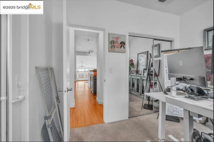 Office space with light carpet