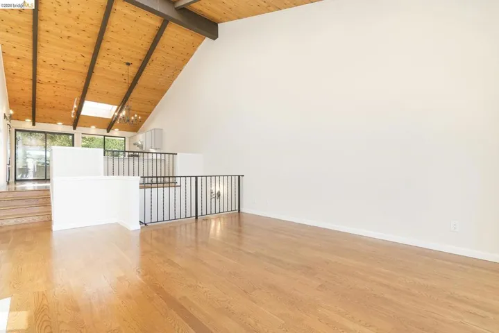 a high wood beamed ceiling