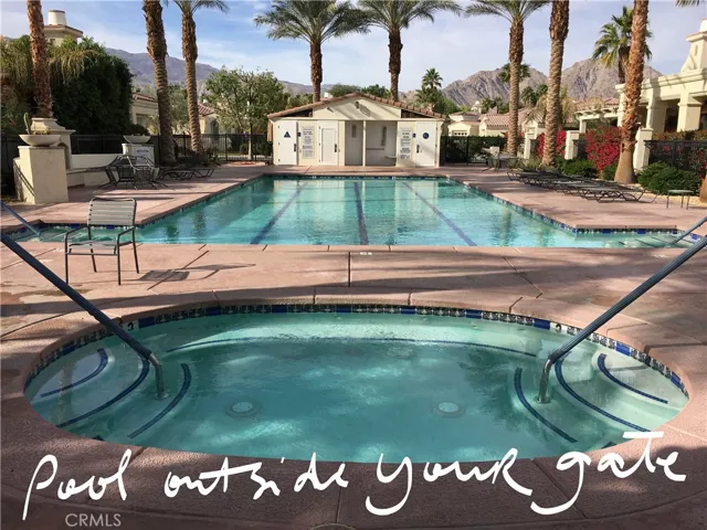 Just outside your back gate is a pool and hot tub