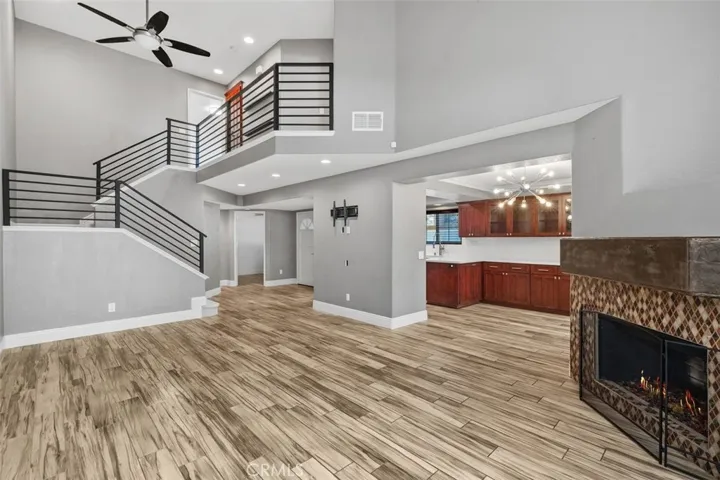 Soaring ceilings in family room