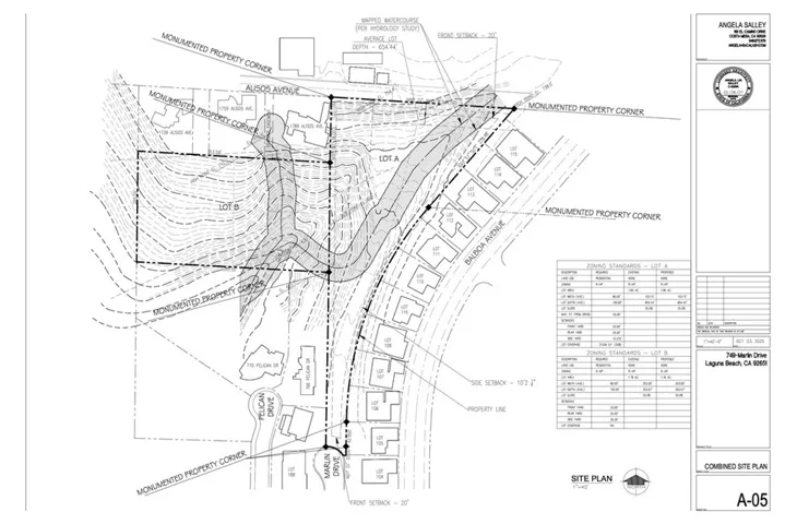 Survey and topographic map of both AP# 656-032-03 (Triangle shaped lot) and AP# 656-032-20 (Rectangle shaped lot).