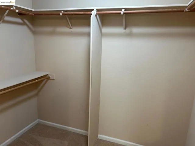 Spacious closet with light carpet