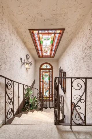 Italian stained glass decor on rear stairs