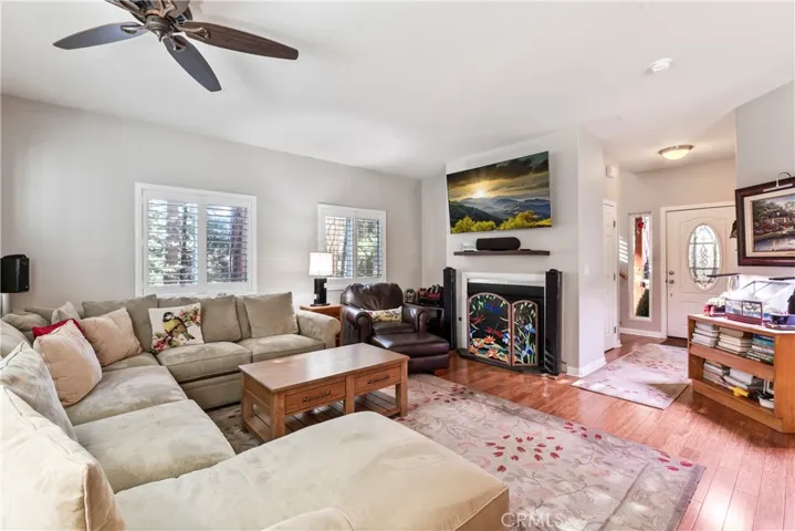 Living room with cozy fireplace.